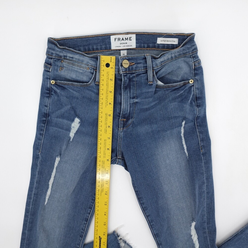 Frame Jeans Womens 25 Blue Denim Le High Skinny Crop Cropped Raw Hem Distressed - Picture 5 of 9